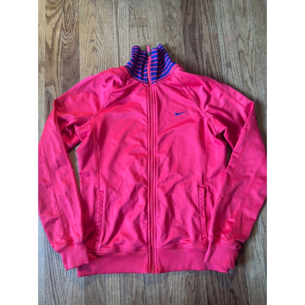 Nike Dri-FIT Womens Pink Track Jacket Full Zip Striped High Neck Small